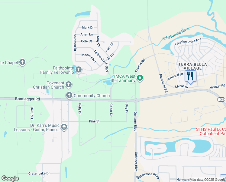 map of restaurants, bars, coffee shops, grocery stores, and more near 114 Tallow Creek Boulevard in Covington