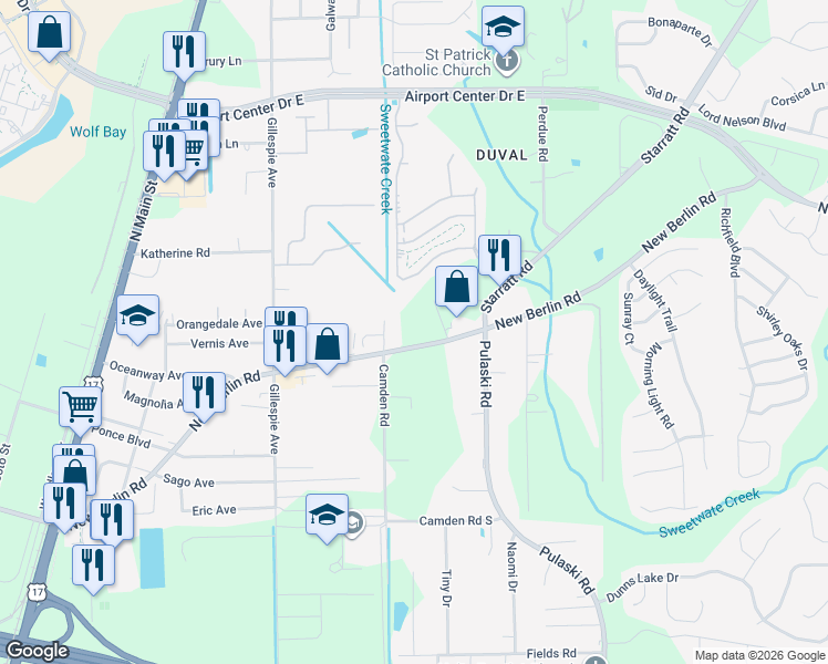 map of restaurants, bars, coffee shops, grocery stores, and more near 809 New Berlin Road in Jacksonville
