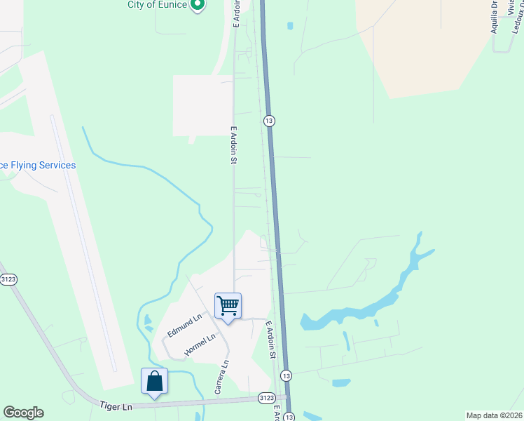 map of restaurants, bars, coffee shops, grocery stores, and more near 138 Banque Lane in Eunice