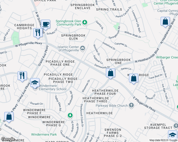 map of restaurants, bars, coffee shops, grocery stores, and more near 17613 Tobermory Drive in Pflugerville