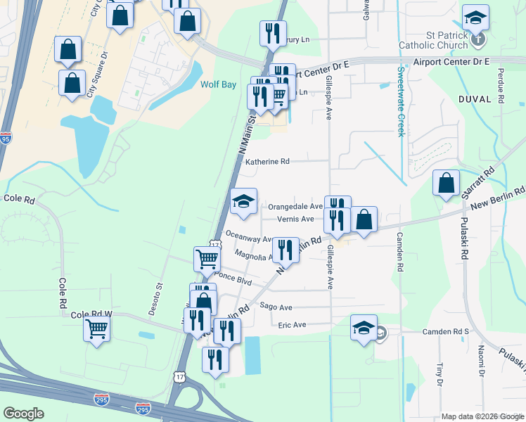 map of restaurants, bars, coffee shops, grocery stores, and more near 106 Orangedale Avenue in Jacksonville
