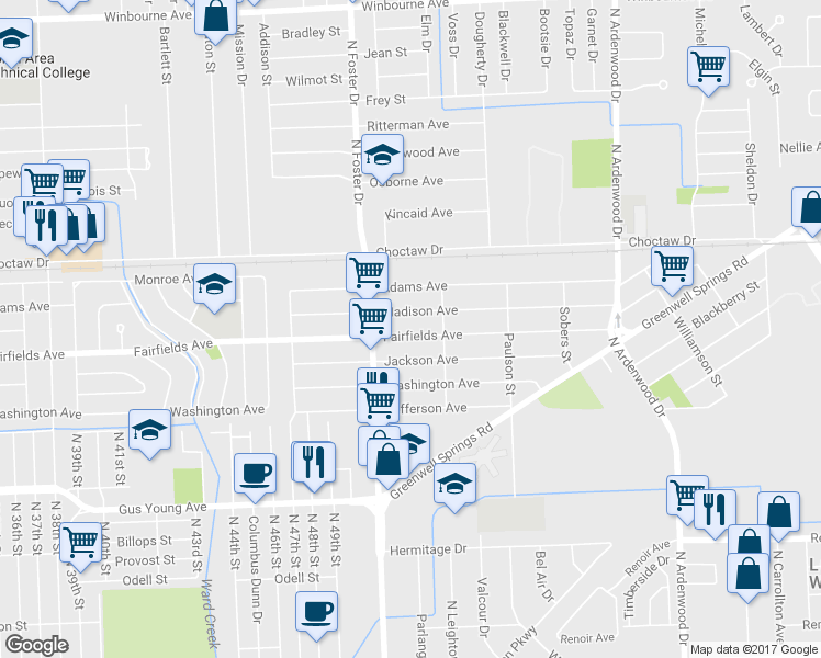 map of restaurants, bars, coffee shops, grocery stores, and more near 5107 Fairfields Avenue in Baton Rouge