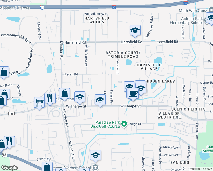 map of restaurants, bars, coffee shops, grocery stores, and more near 1931 Gloria Drive in Tallahassee