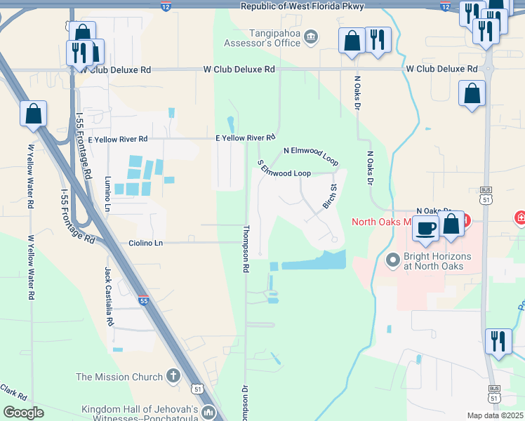map of restaurants, bars, coffee shops, grocery stores, and more near 42090B Gardens Boulevard in Hammond