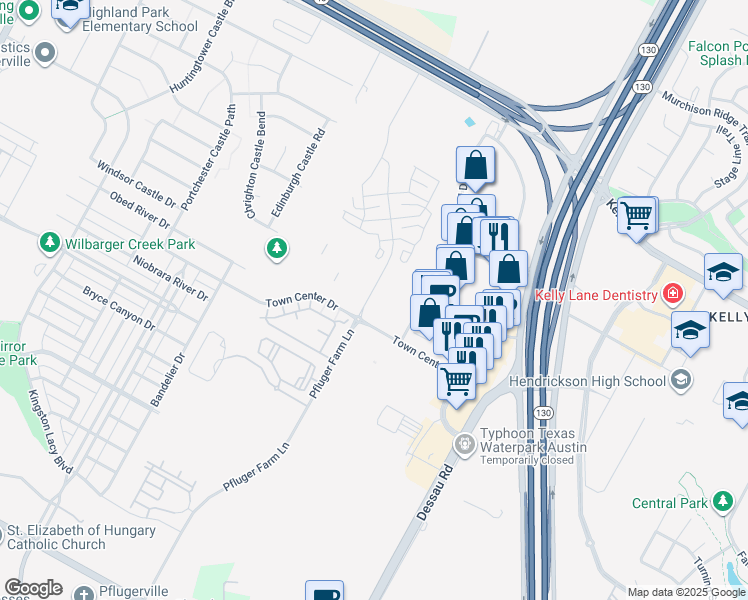 map of restaurants, bars, coffee shops, grocery stores, and more near 18612 Pfluger Farm Lane in Pflugerville