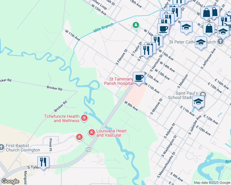 map of restaurants, bars, coffee shops, grocery stores, and more near 804 West 8th Avenue in Covington