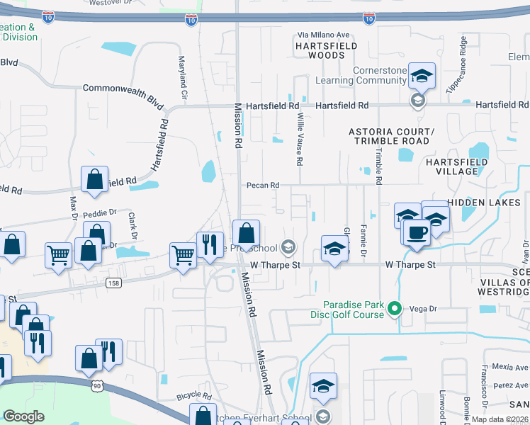 map of restaurants, bars, coffee shops, grocery stores, and more near 2776 Westbrook Court in Tallahassee