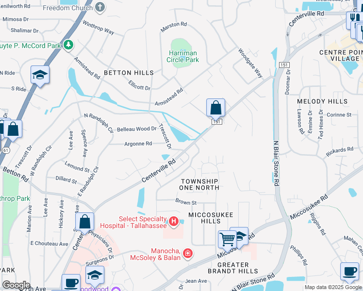 map of restaurants, bars, coffee shops, grocery stores, and more near 2316 Trescott Drive in Tallahassee