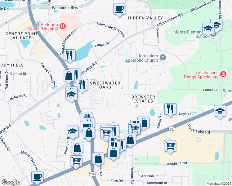 map of restaurants, bars, coffee shops, grocery stores, and more near 2556a Panther Creek Road in Tallahassee