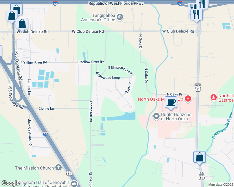 map of restaurants, bars, coffee shops, grocery stores, and more near 42079 Red Maple Street in Hammond