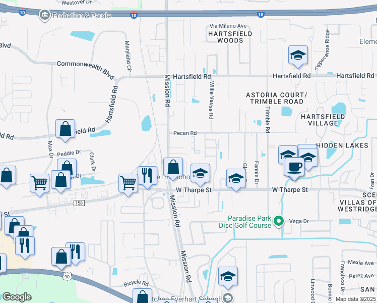 map of restaurants, bars, coffee shops, grocery stores, and more near 2752 Westbrook Court in Tallahassee