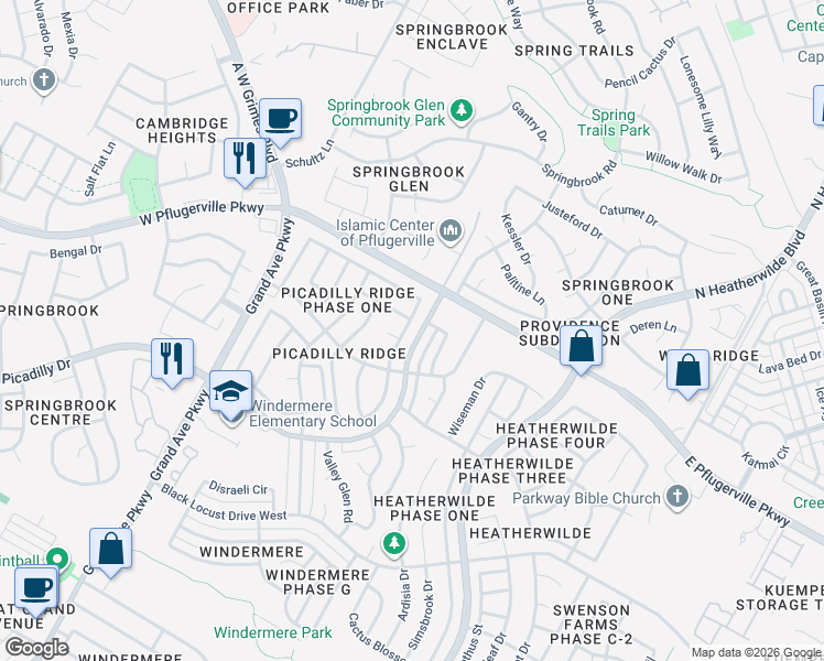 map of restaurants, bars, coffee shops, grocery stores, and more near 17501 Loch Linnhe Loop in Pflugerville