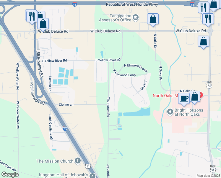 map of restaurants, bars, coffee shops, grocery stores, and more near 42090B Gardens Boulevard in Hammond