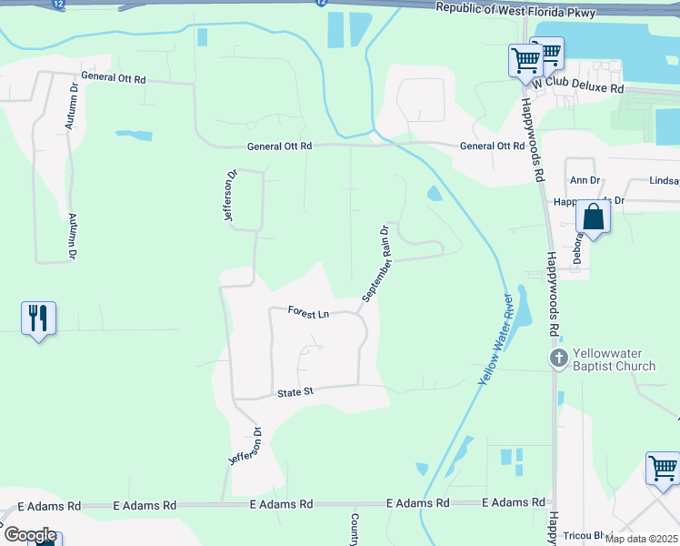 map of restaurants, bars, coffee shops, grocery stores, and more near 42335 Ott Lane in Hammond