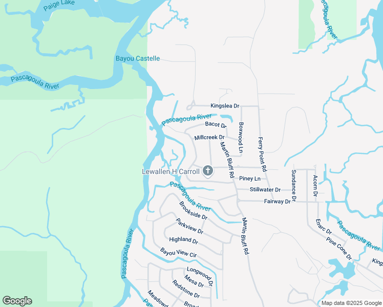 map of restaurants, bars, coffee shops, grocery stores, and more near 8705-8713 Bayou Castelle Drive in Gautier