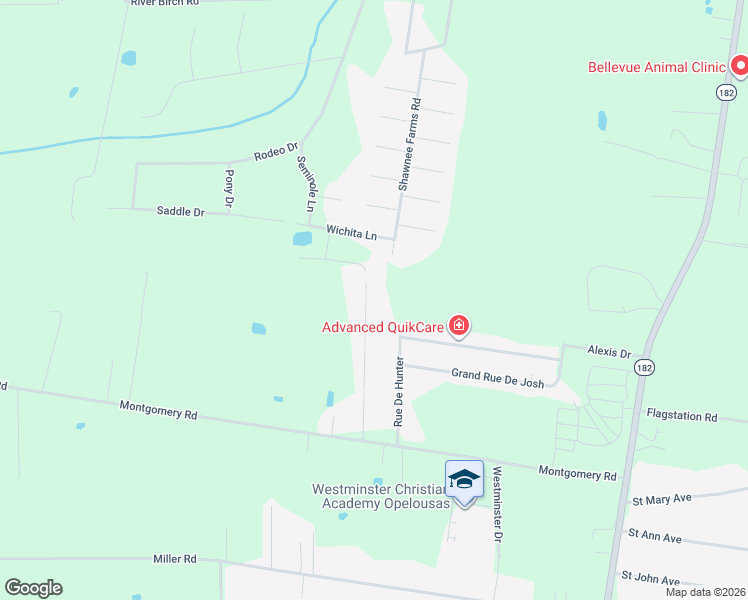 map of restaurants, bars, coffee shops, grocery stores, and more near Christian Point in Opelousas