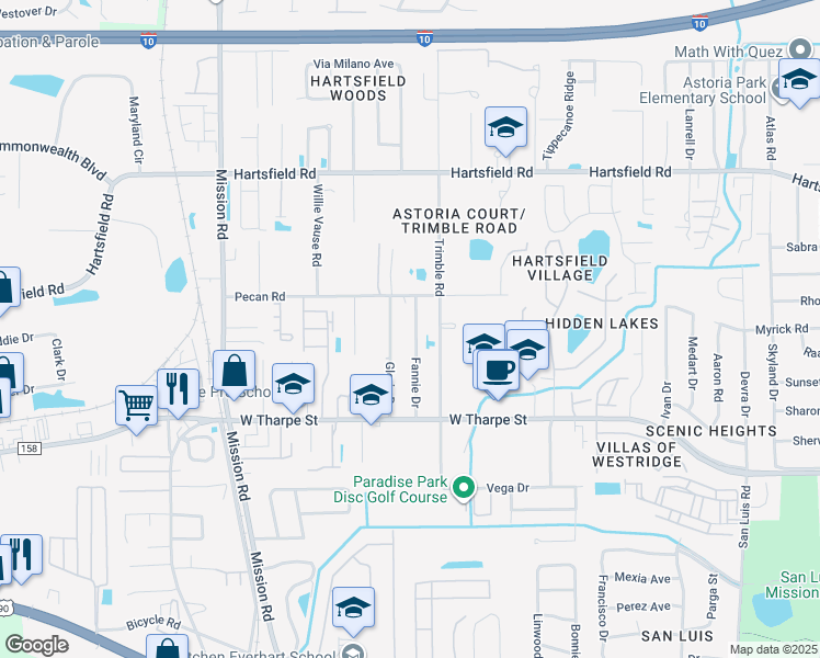 map of restaurants, bars, coffee shops, grocery stores, and more near 1931 Gloria Drive in Tallahassee