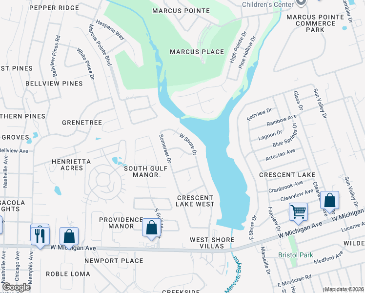 map of restaurants, bars, coffee shops, grocery stores, and more near 2150 Yardley Drive in Pensacola