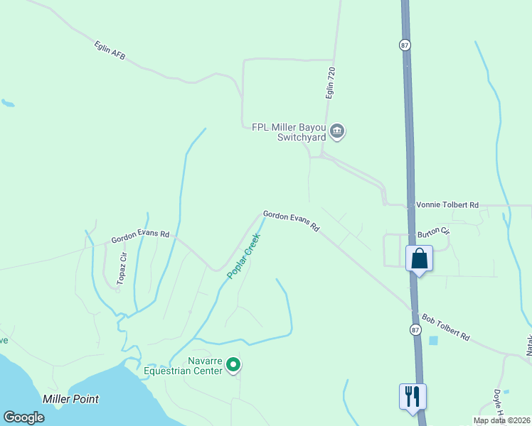 map of restaurants, bars, coffee shops, grocery stores, and more near 6867 Gordon Evans Road in Navarre