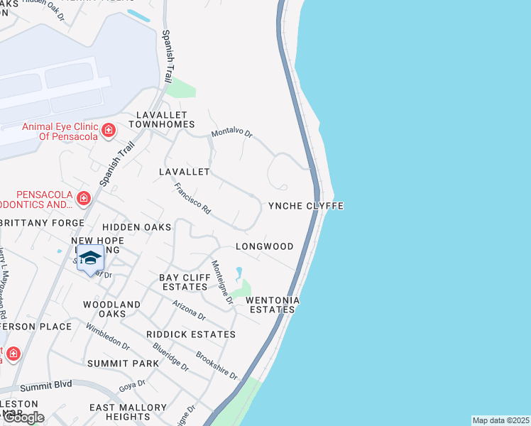 map of restaurants, bars, coffee shops, grocery stores, and more near 4621 Scenic Highway in Pensacola