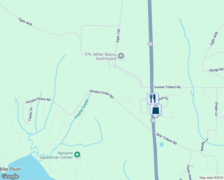 map of restaurants, bars, coffee shops, grocery stores, and more near 7308 Gordon Evans Road in Navarre