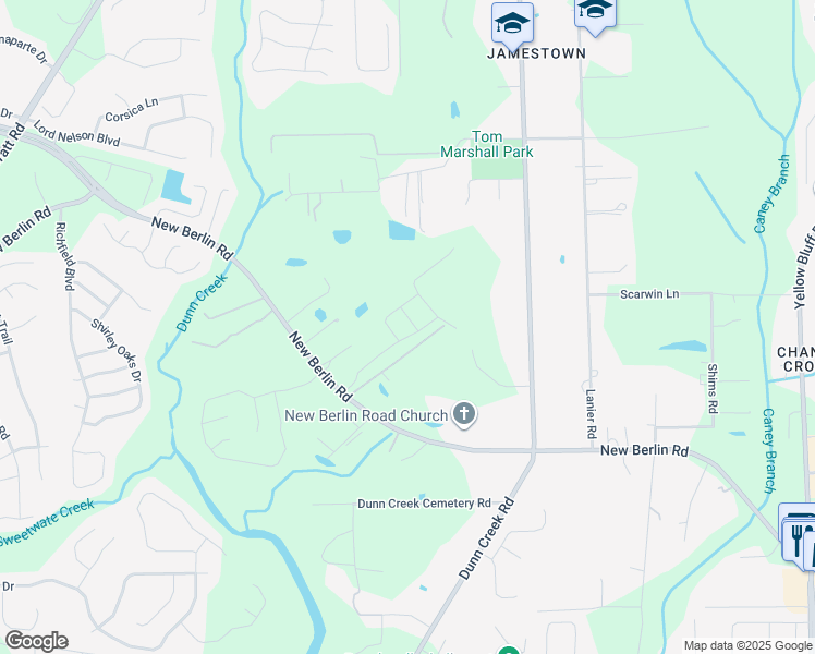 map of restaurants, bars, coffee shops, grocery stores, and more near 2033 New Berlin Road in Jacksonville