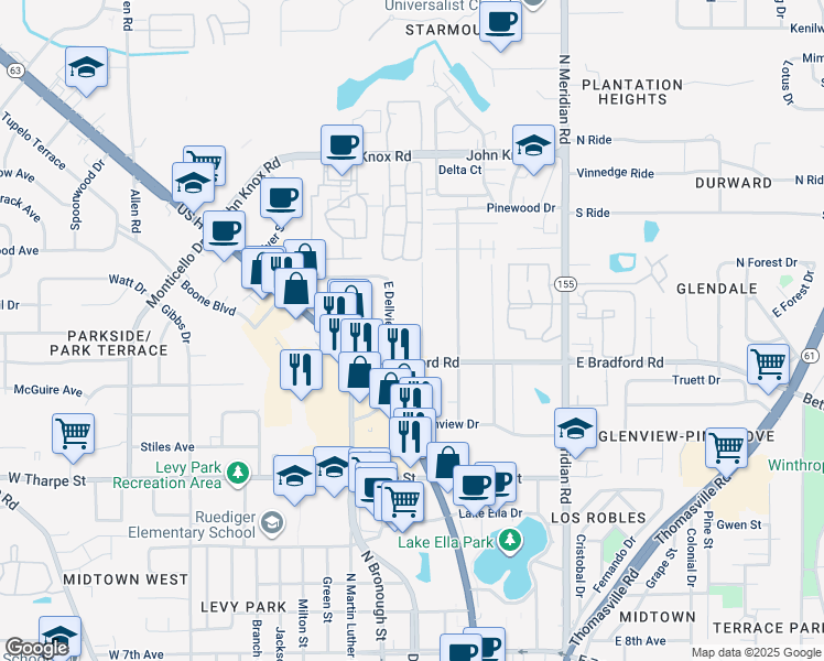 map of restaurants, bars, coffee shops, grocery stores, and more near 2005 East Dellview Drive in Tallahassee