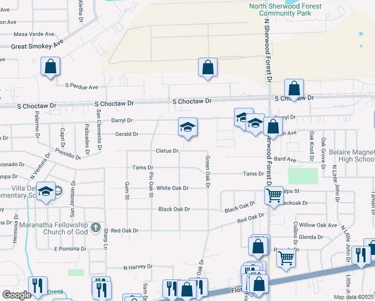 map of restaurants, bars, coffee shops, grocery stores, and more near 10755 Cletus Drive in Baton Rouge