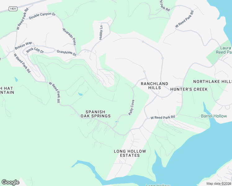 map of restaurants, bars, coffee shops, grocery stores, and more near 18610 West Reed Park Road in Jonestown