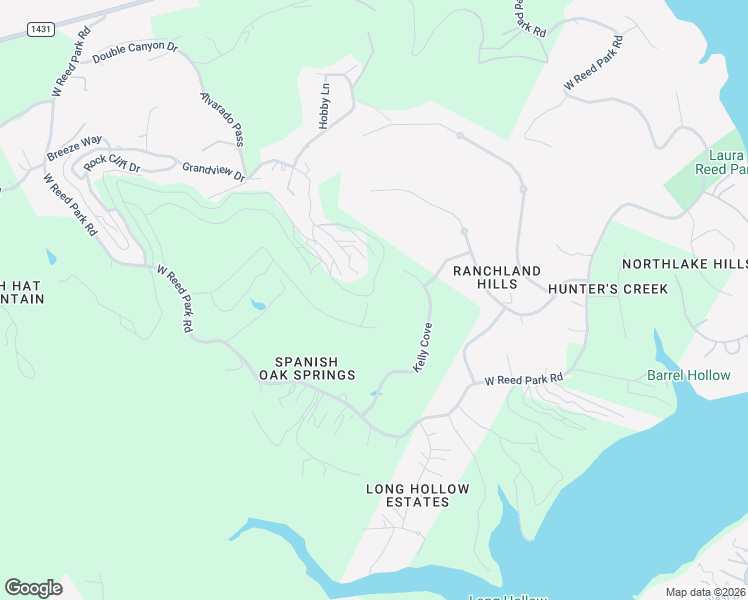 map of restaurants, bars, coffee shops, grocery stores, and more near 18610 West Reed Park Road in Jonestown