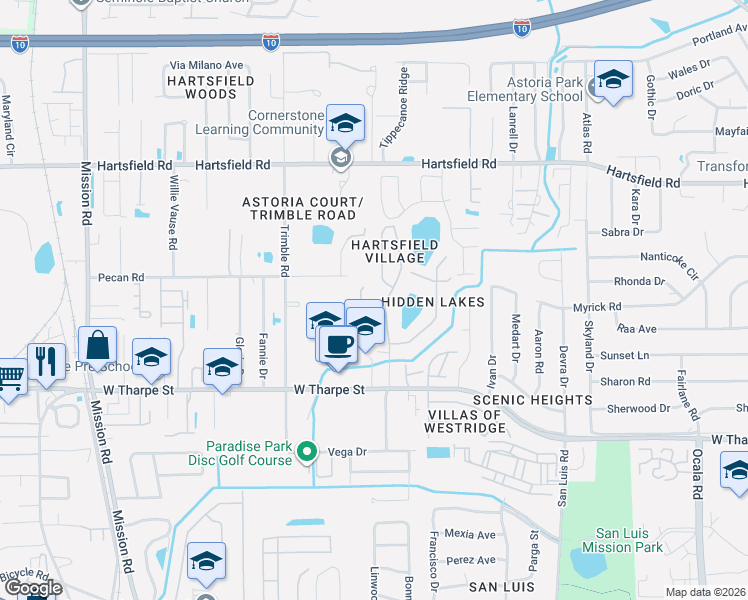 map of restaurants, bars, coffee shops, grocery stores, and more near 1879 Mary Ellen Drive in Tallahassee