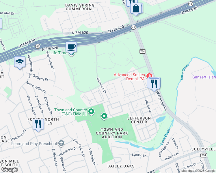 map of restaurants, bars, coffee shops, grocery stores, and more near 9113 Garnet Drive in Austin