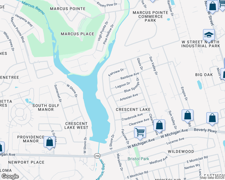map of restaurants, bars, coffee shops, grocery stores, and more near 930 Blue Springs Drive in Pensacola