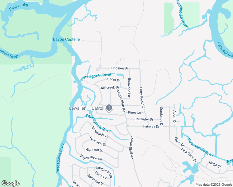 map of restaurants, bars, coffee shops, grocery stores, and more near 8721 Martin Bluff Road in Gautier