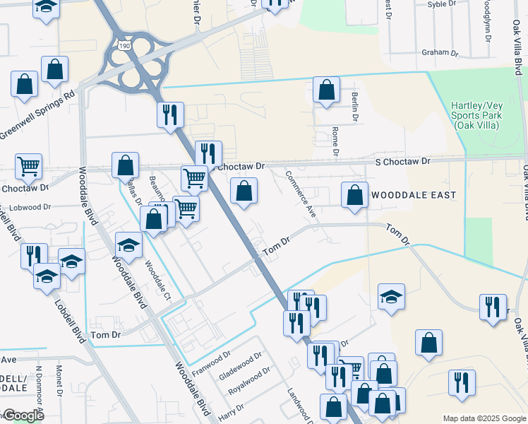 map of restaurants, bars, coffee shops, grocery stores, and more near 7835 Airline Highway in Baton Rouge