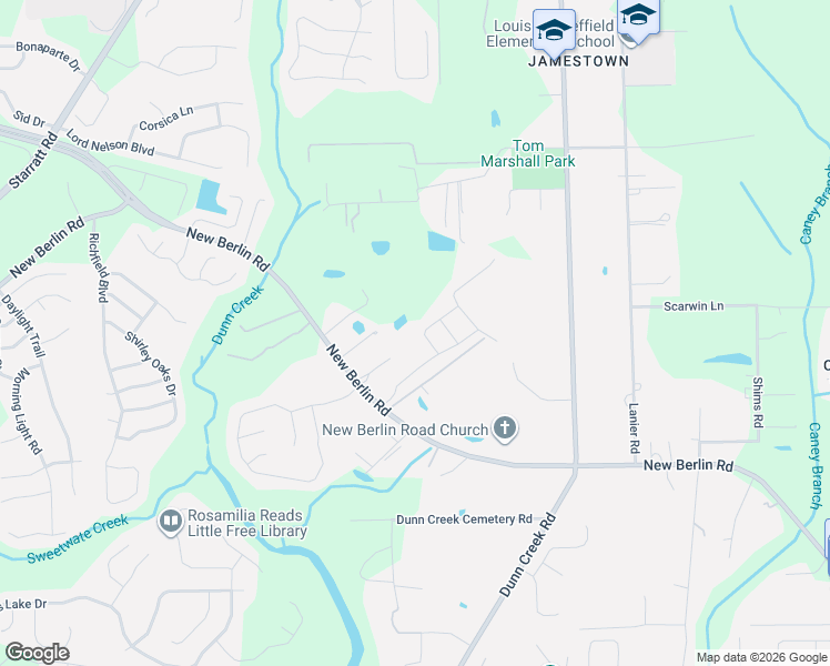 map of restaurants, bars, coffee shops, grocery stores, and more near 2107 New Berlin Road in Jacksonville