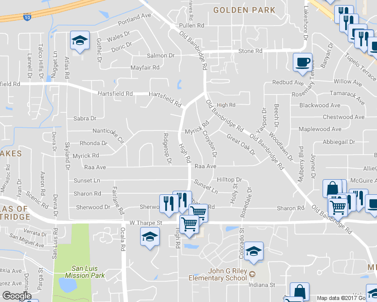 map of restaurants, bars, coffee shops, grocery stores, and more near 2115 Evergreen Drive in Tallahassee