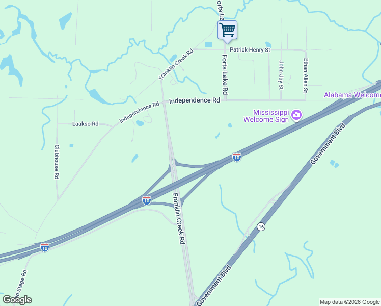 map of restaurants, bars, coffee shops, grocery stores, and more near Franklin Creek Road in Moss Point