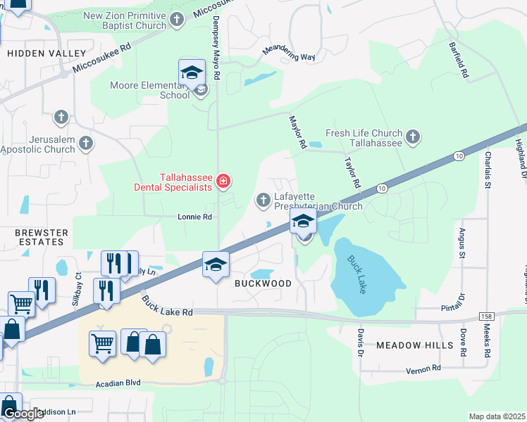 map of restaurants, bars, coffee shops, grocery stores, and more near 4220 Mahan Drive in Tallahassee