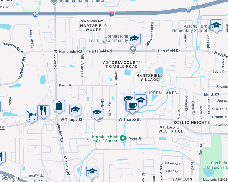 map of restaurants, bars, coffee shops, grocery stores, and more near in Tallahassee