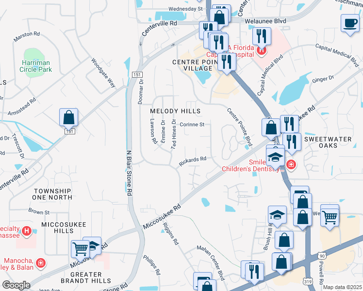 map of restaurants, bars, coffee shops, grocery stores, and more near 1928 Shelby Court in Tallahassee