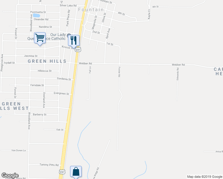 map of restaurants, bars, coffee shops, grocery stores, and more near 17713 Foster Road in Fountain