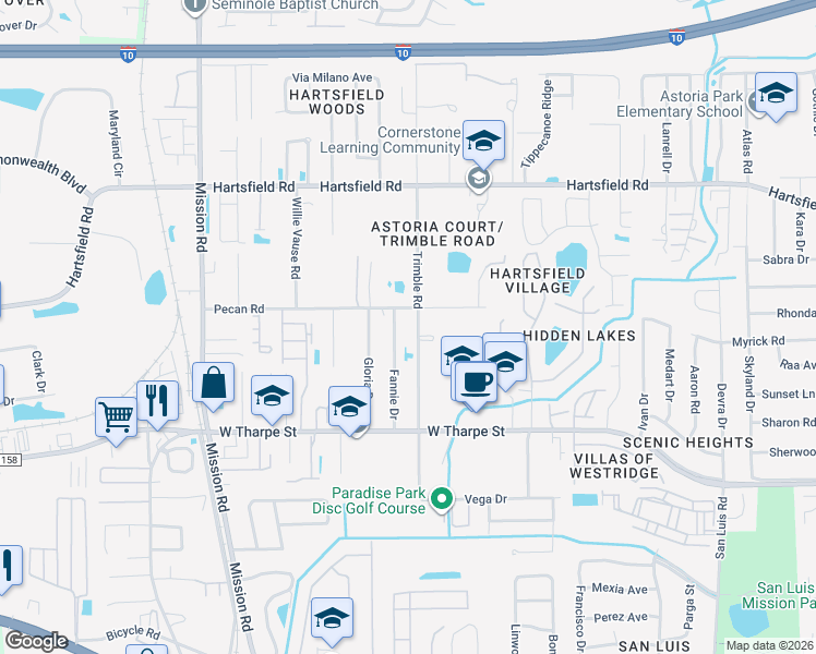 map of restaurants, bars, coffee shops, grocery stores, and more near in Tallahassee