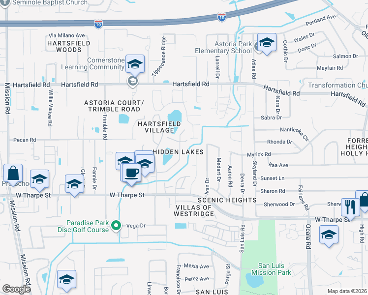 map of restaurants, bars, coffee shops, grocery stores, and more near 2375 Hatten Smith Lane in Tallahassee