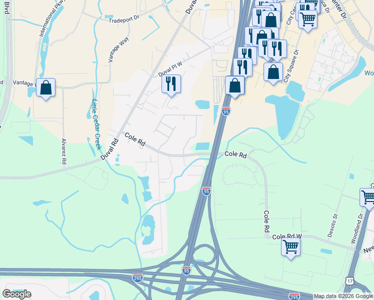 map of restaurants, bars, coffee shops, grocery stores, and more near 13232 Shore Grass Drive in Jacksonville