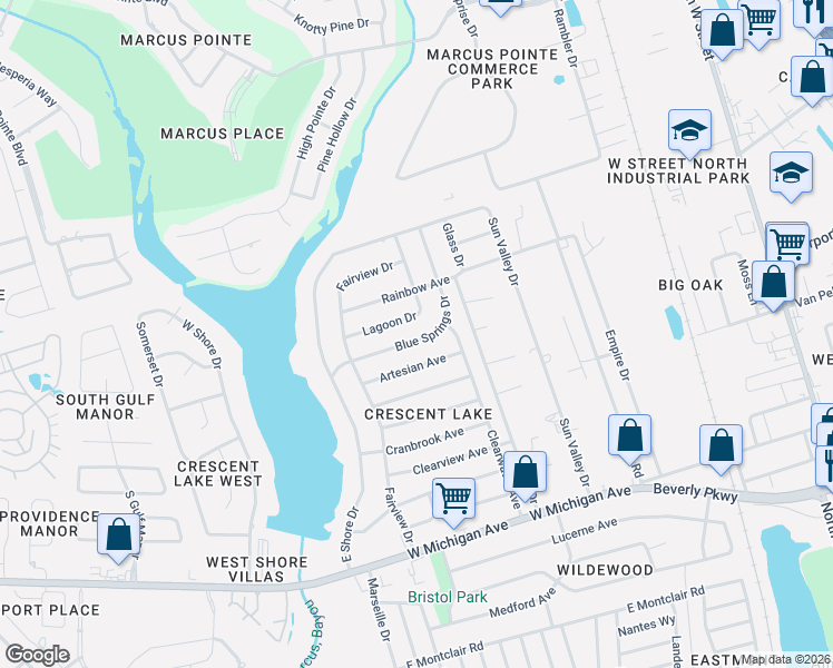 map of restaurants, bars, coffee shops, grocery stores, and more near 901 Lagoon Drive in Pensacola