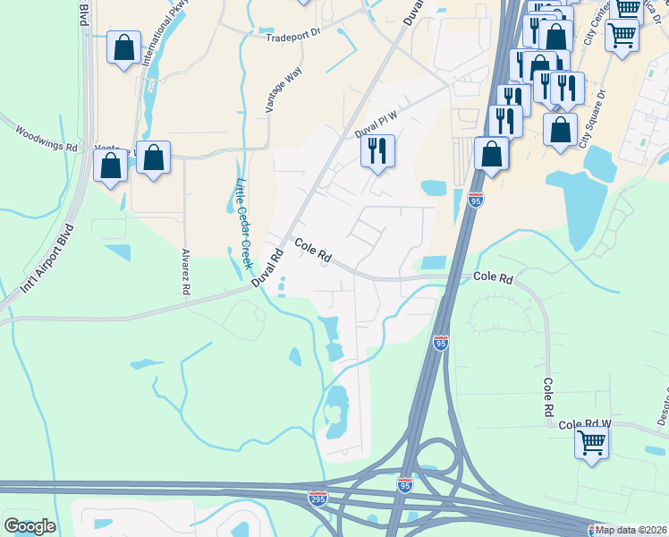map of restaurants, bars, coffee shops, grocery stores, and more near 1356 Cole Road in Jacksonville