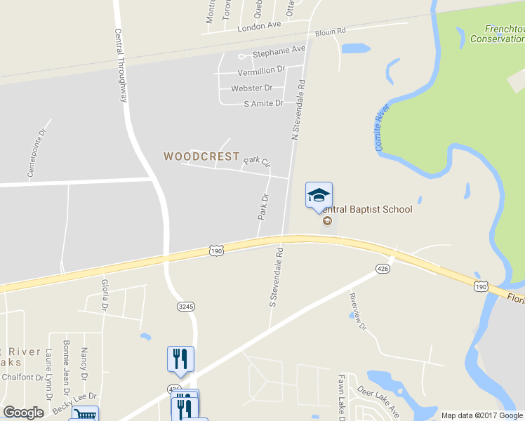 map of restaurants, bars, coffee shops, grocery stores, and more near Park Drive in Baton Rouge