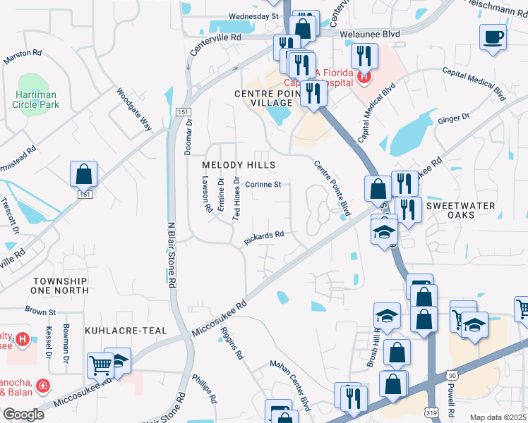 map of restaurants, bars, coffee shops, grocery stores, and more near 1928 Shelby Court in Tallahassee