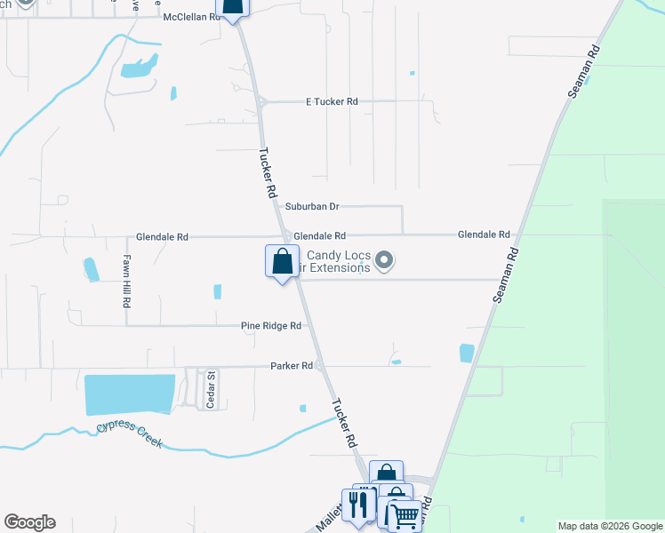map of restaurants, bars, coffee shops, grocery stores, and more near 14205 Glendale Road in Vancleave